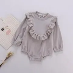 ロンパース 女の子 長袖 70 ベビー服 かわいい フリル くすみ グレー