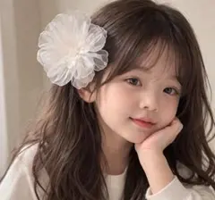 シアーフラワー ヘアクリップ ピンク ホワイト 2点セット 入園式 入学式