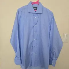 青と白のストライプ 長袖シャツ　LL
