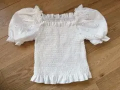 【6Y 110cm】SHEIN ホワイト パフスリーブ トップス