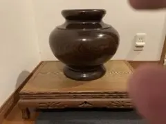 ダークブラウン 木製 丸型花瓶 土台込みです