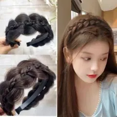 三つ編みカチューシャ　ウィッグ　カチューシャ　前髪ウィッグ