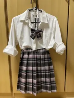 チェック柄制服風スカート＆リボンセット
