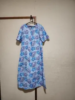 未着用　ブルーロング丈ワンピース　ハンドメイド　Mサイズ　綿100%