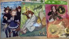 BOSSウマ娘クリアファイル缶バッジスペシャルウィーク＆グラスワンダー4点セット