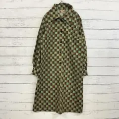 総柄 ロングワンピース レトロ グリーン ブラウン シャツ M レディース