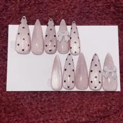 期間限定値下げ中即購入OK シンプルリボンピンクドットマグネットネイル