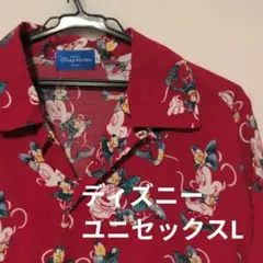 ディズニー公式 ミニーちゃん柄 アロハシャツ レッド L
