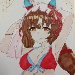 手描きイラスト スティルインラブ ウマ娘 水着 ファンアート アナログ
