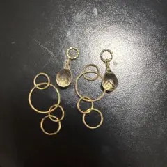 agete K10ピアスチャーム 4連リング シャンパンクォーツ 2点セット