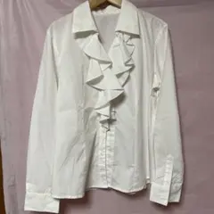 フリルデザイン 白 長袖シャツ 13号