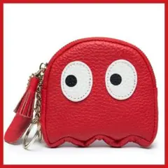 Googly-eyed coin purse keychain leather women's wallet coin case red