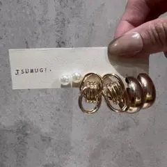 (新品)シンプル＆華やか ピアス3点セット（パール／リング／メタル）