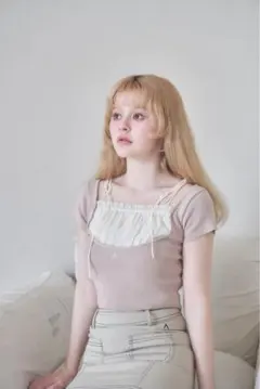 ニット/セーター andmary mew frill tops pink ANDMARY】Mew frill tops