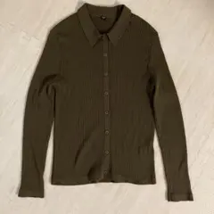 匿名配送☆ UNIQLO リブポロカーディガン　オリーブ　XL