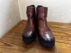 ブラウン レザー ジッパーブーツ 中ヒールのサムネイル