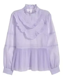 美品 H&M 薄紫 フリルデザイン 長袖ブラウス