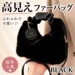 ふわふわ ファーショルダーバッグ ハンドル付き 2way 黒