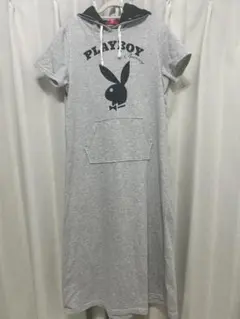 PLAYBOY フード付きロングワンピース グレー