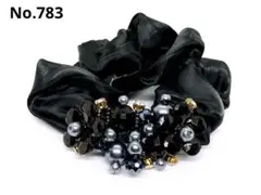 ハンドメイド お花 シュシュ ヘアゴム フラワー ガラスビーズ 783