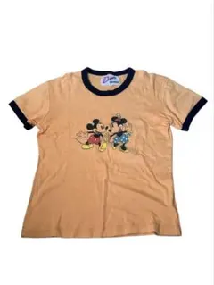 Disney ミッキーマウス ビンテージTシャツ オレンジ 黒 リンガーTシャツ