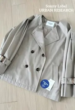 【美品】アーバンリサーチ　撥水ノーカラーショートトレンチコート　ベージュ