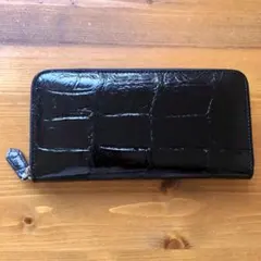 本物　クロコダイル　ワニ長財布 ワニ革 一枚革　 黒　ブラック