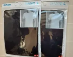 ユニクロ　エアリズム　L　黒　クルーネック　T　半袖　２枚セット