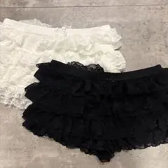 フリル レース ショートパンツ 2枚セット ブラック ホワイト 新品未使用
