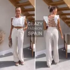 ZARA♡袖フリルクロップドトップス♡ホワイトM♡夏コーデ♡美品ザラ♡
