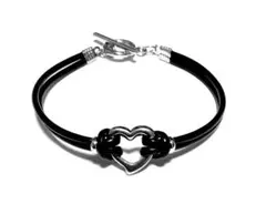 本革 レザー ステンレス マンテル ブレスレット ハート ブラック