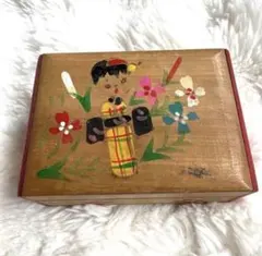 昭和レトロ 木箱 昭和玩具 民芸品 工芸品 鏡付き小箱　小物入れ アンティーク
