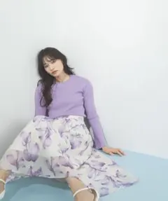NATURAL BEAUTY BASIC カラーペタルフレアスカート パープル