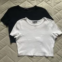 ザラ　ZARA ホワイト＆ブラックセット クロップドTシャツ Lサイズ