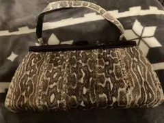 パイソンレザー ハンドバッグ ダイヤ柄 レトロ がま口 - メルカリ