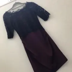 エレガントな黒と紫のナイトドレス　キャバドレス　タイト　ミニ　レース