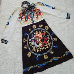 【xingehenkaiyi】(M) 白 黒 天使柄 ワンピース ボウタイ 長袖