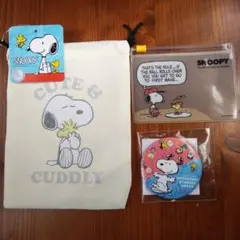 スヌーピー 巾着/缶バッチ/スライドポーチ 3点セット 未使用品