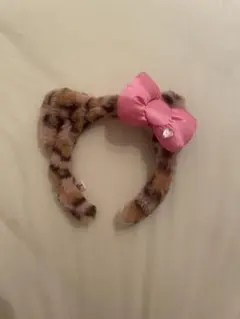 ハローキティ ヒョウ柄ファー ピンクリボン カチューシャ