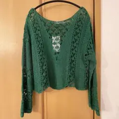 ZARA レース編みグリーンニット S