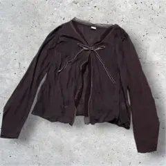 ルクールブラン カーディガン ブラウン リボン ボレロ M ウール混