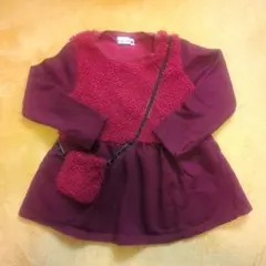 ★branshes★ミックス素材の赤い長袖ワンピース(チュニック)