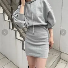 フードスウェットリブミニワンピ　Chico