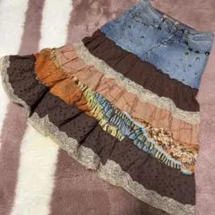 Candie's デニムスカート　パッチワークレース　ヴィンテージ　古着コーデ