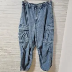 【L】GU デニムスーパーワイドカーゴパンツ
