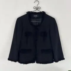 クードシャンス　 ノーカラーツイードジャケット ブラック　ラメ入り