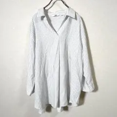 UNIQLO ユニクロ　レーヨンスキッパーブラウス　ストライプ　白　XL 七分袖