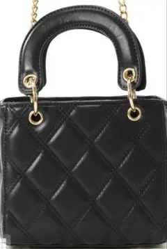 2Wayキルティングチェーンスクエアショルダーバッグブラック