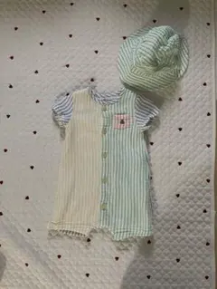 BABY GAP ストライプロンパース 6-12ヶ月 帽子付き