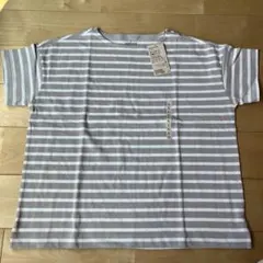 無印良品　ボートネック 半袖Tシャツ L グレーとホワイトストライプ